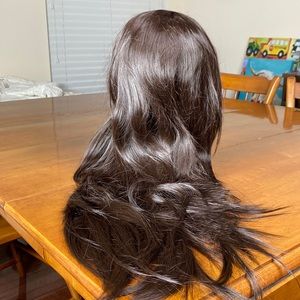 Thick Long dark deep brown wig straight wavy layered Cosplay costume dancer